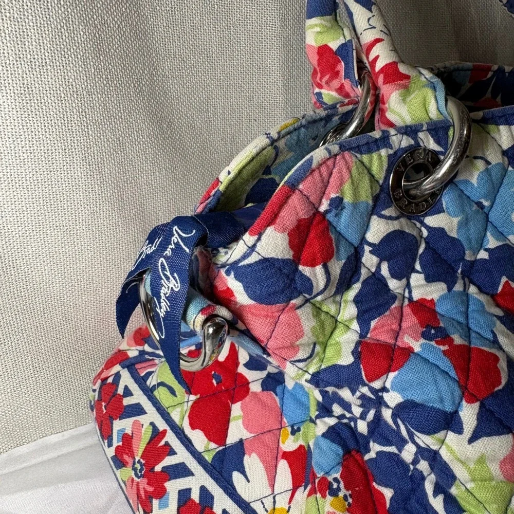 Vera Bradley Summer Cottage Floral Quilted‎ Cotton Satchel Handbag Blue Red Pink